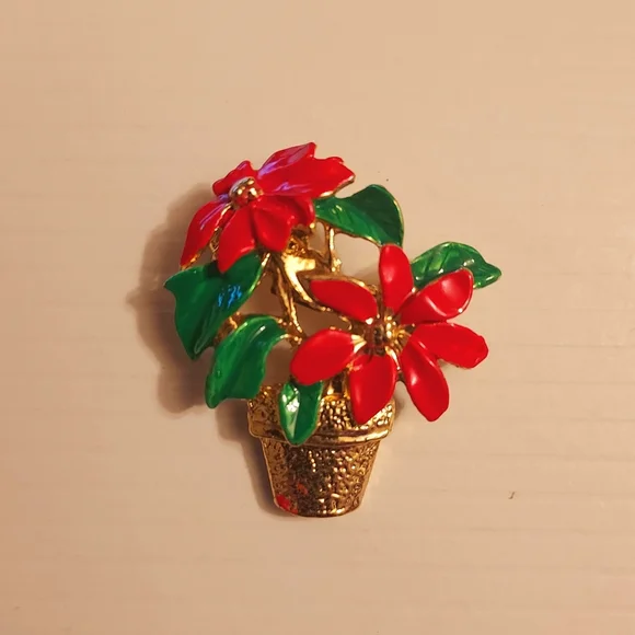 Avon Poinsettia Pot Small Christmas Brooch - Picture 2 of 6